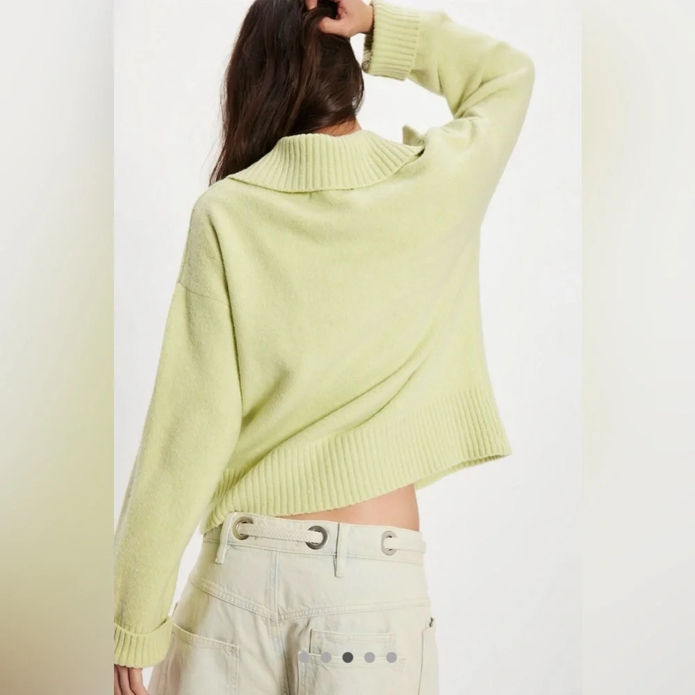 NWT Free People Trading Up Polo Size Large Color: Matcha Melange